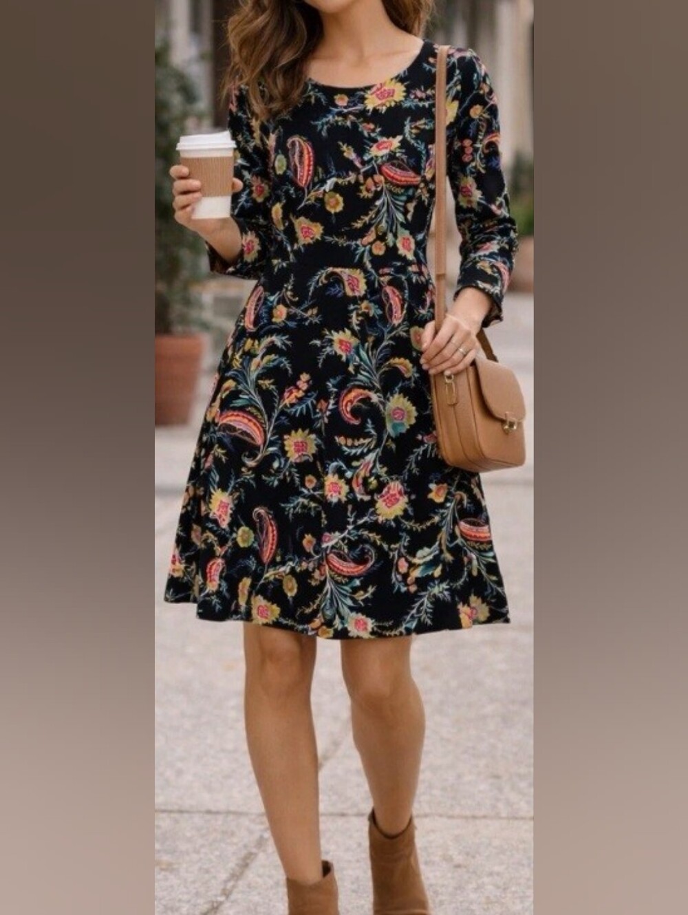 LOFT Black Paisley Floral Mini Dress